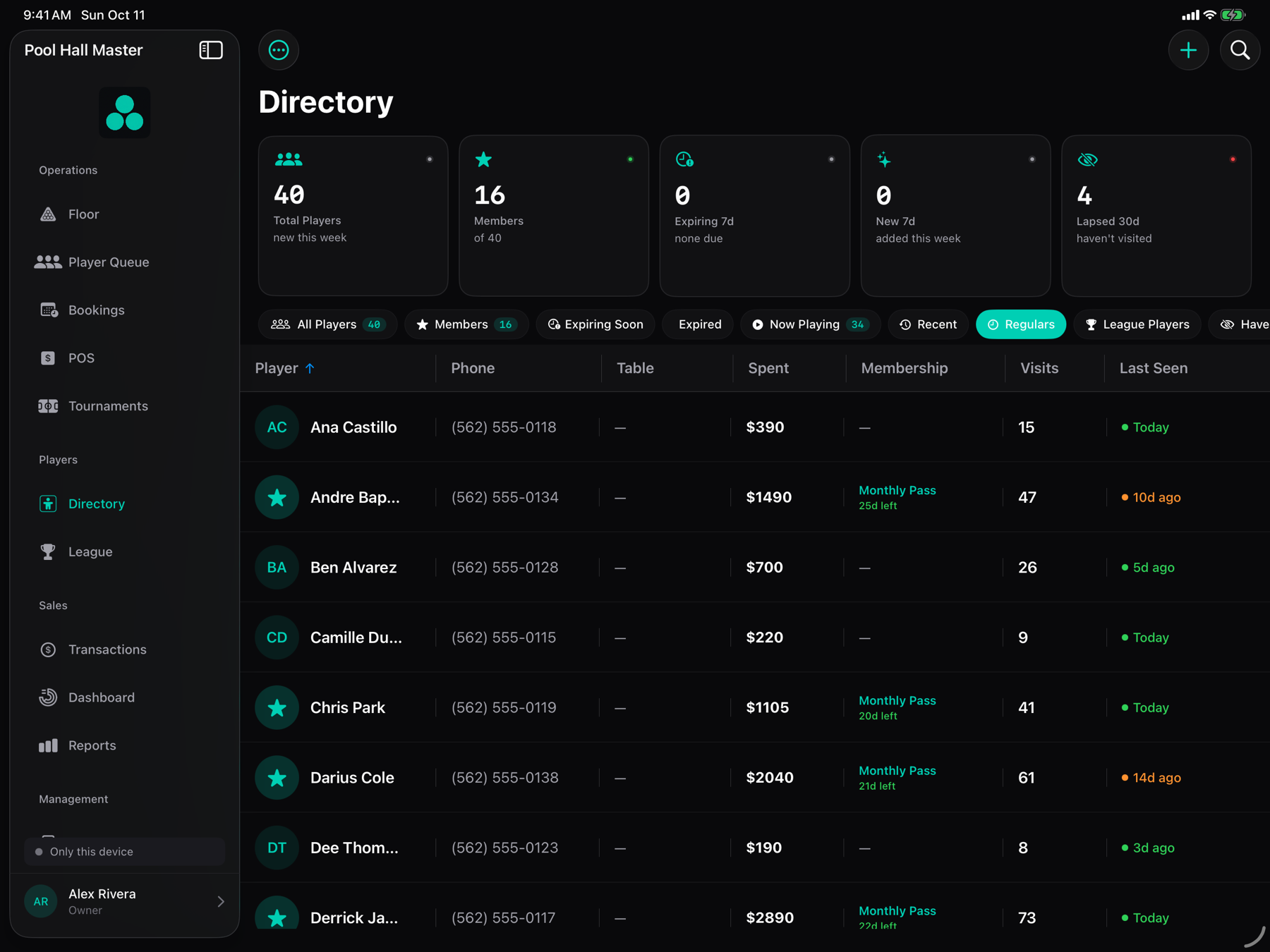 Player Directory with membership chips