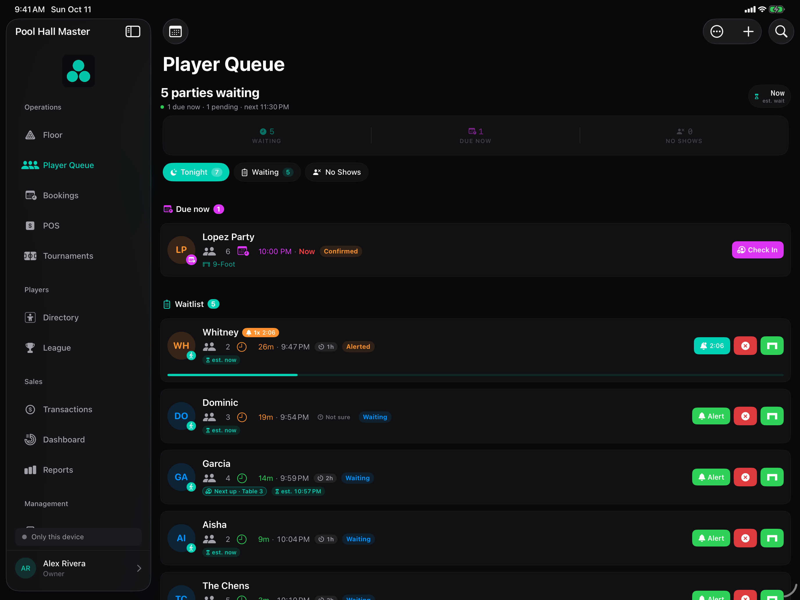 The Player Queue with a party that asked for 1 hour and parties that are not sure