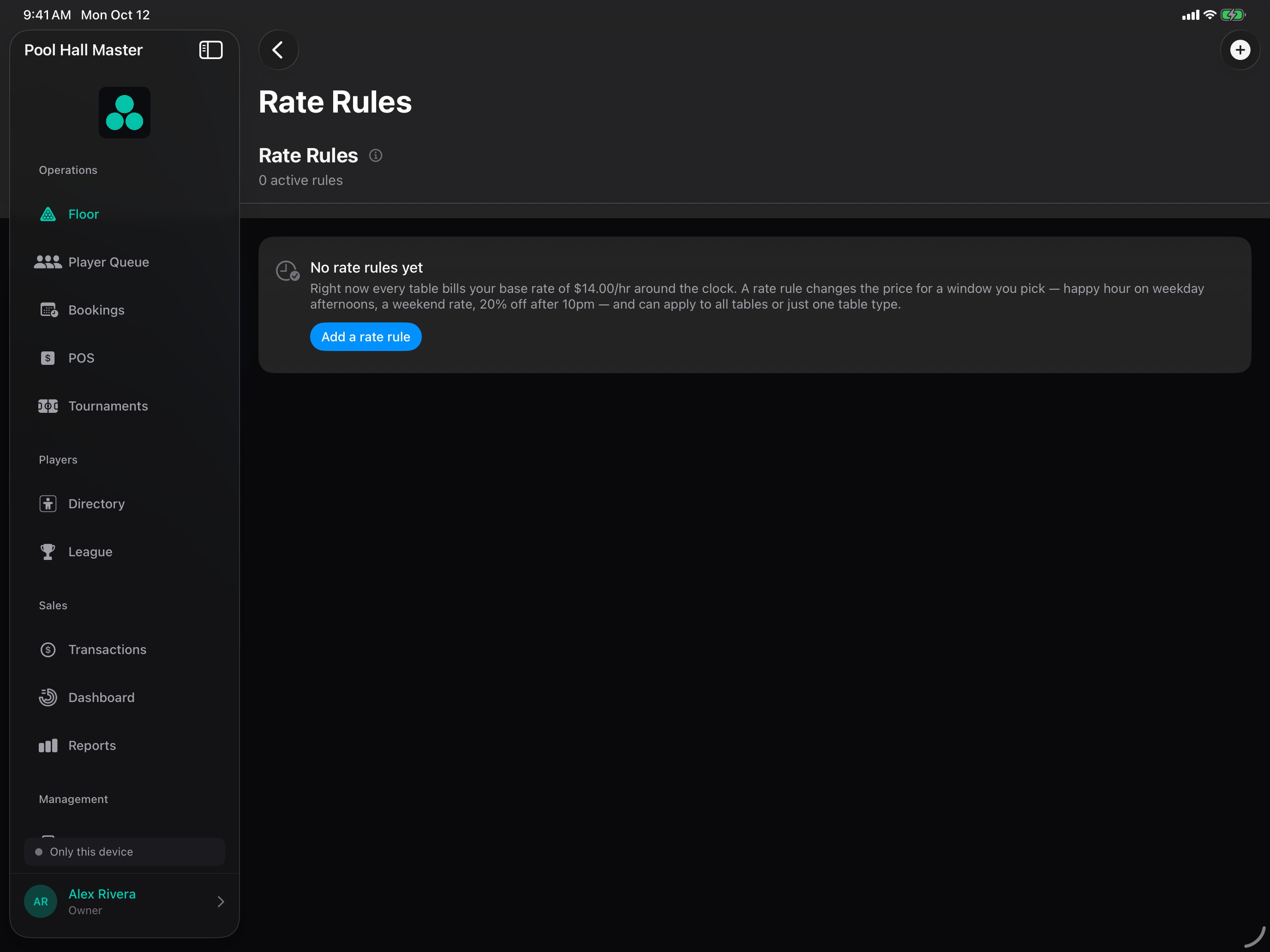 Rate Rules settings
